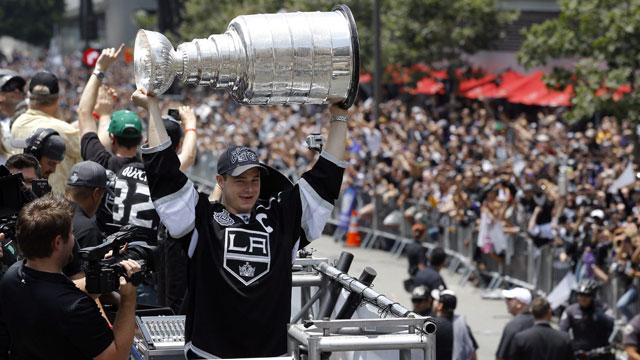 Dustin Brown and his wife Nicole after the LA Kings win the Stanley Cup