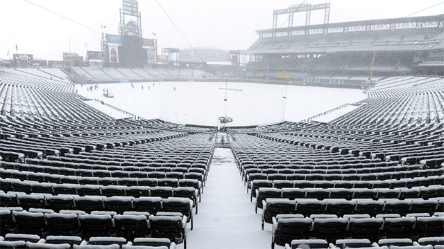 Snow at Baseball Stadiums - Coors Field Opening Day Snow