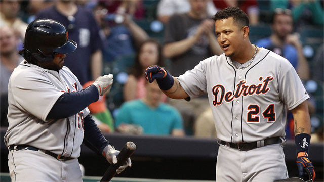 Houston Astros batter Carlos Coporan hits a two-RBI double during