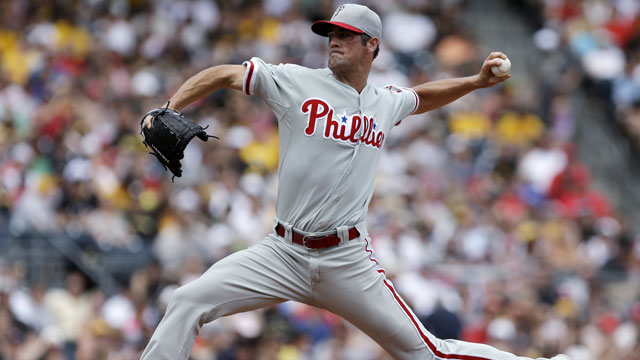 Philadelphia Phillies pitcher Cole Hamels pitches against the