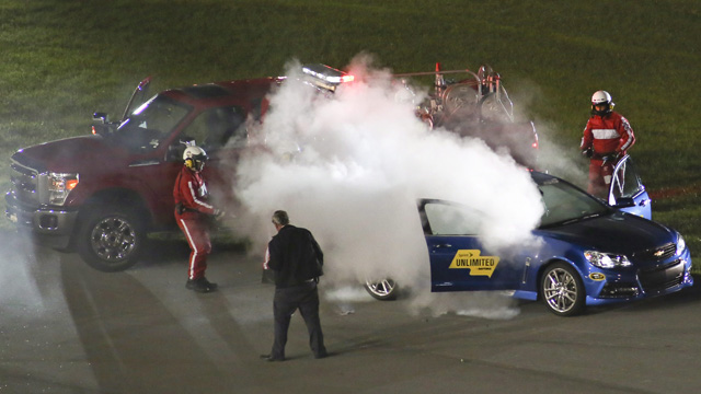 Chevrolet pace car set on fire at Daytona race