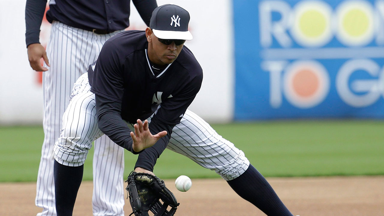 Alex Rodriguez works at shortstop in first day with Yankees