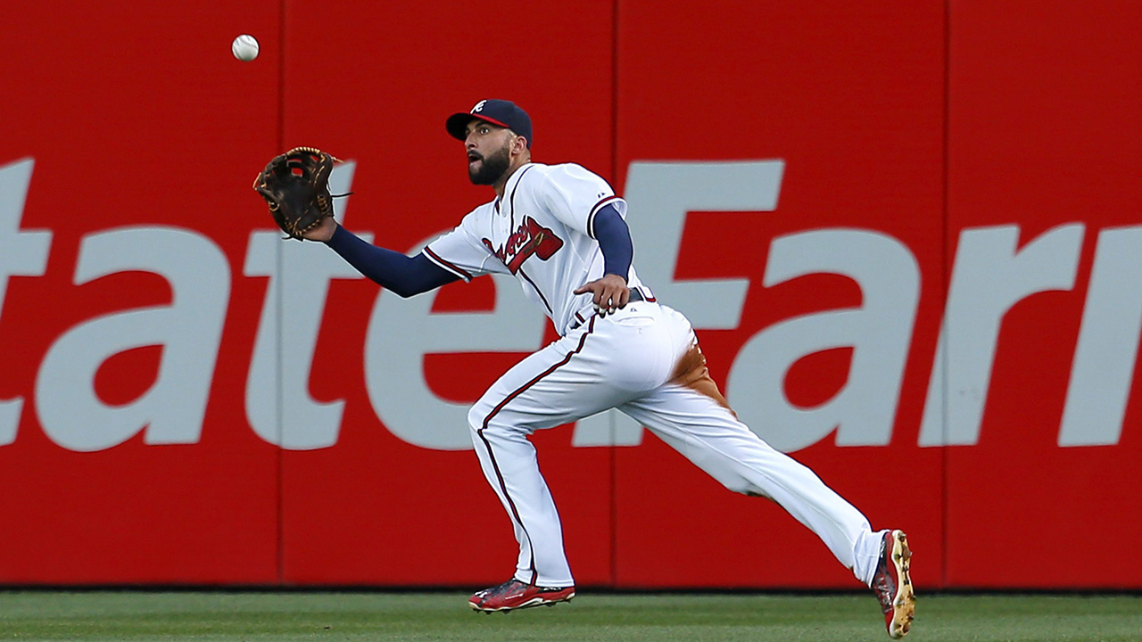 Nick Markakis of the Atlanta Braves is seen on field before Game 2