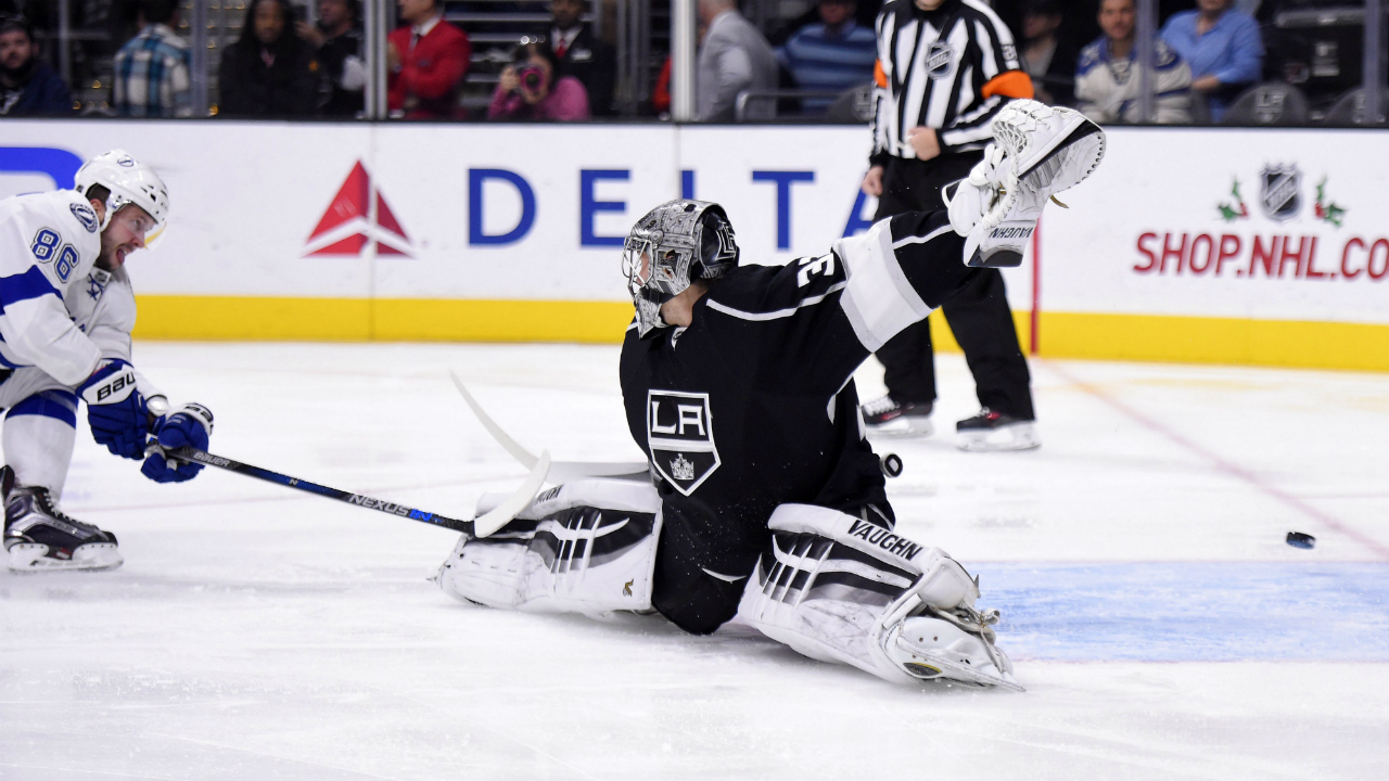 LA Kings Goaltender Jonathan Bernier wearing a Dodgers Hockey