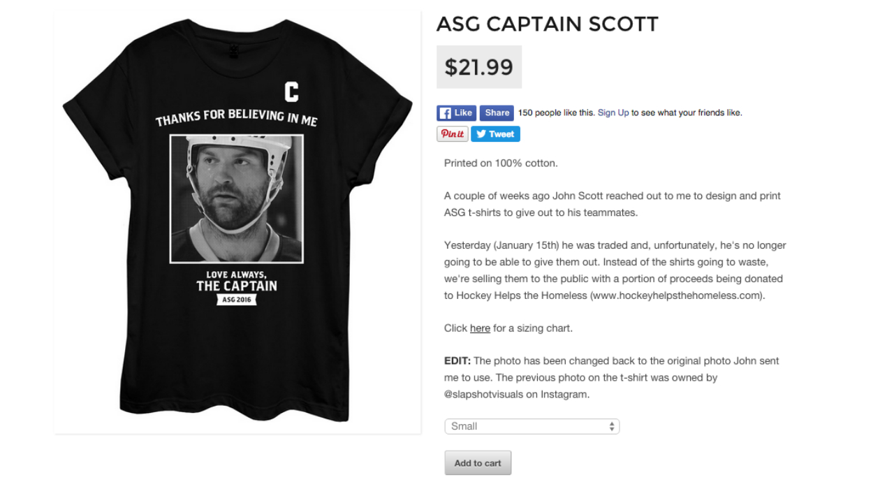 John Scott All-Star Game T-shirts now being sold for charity