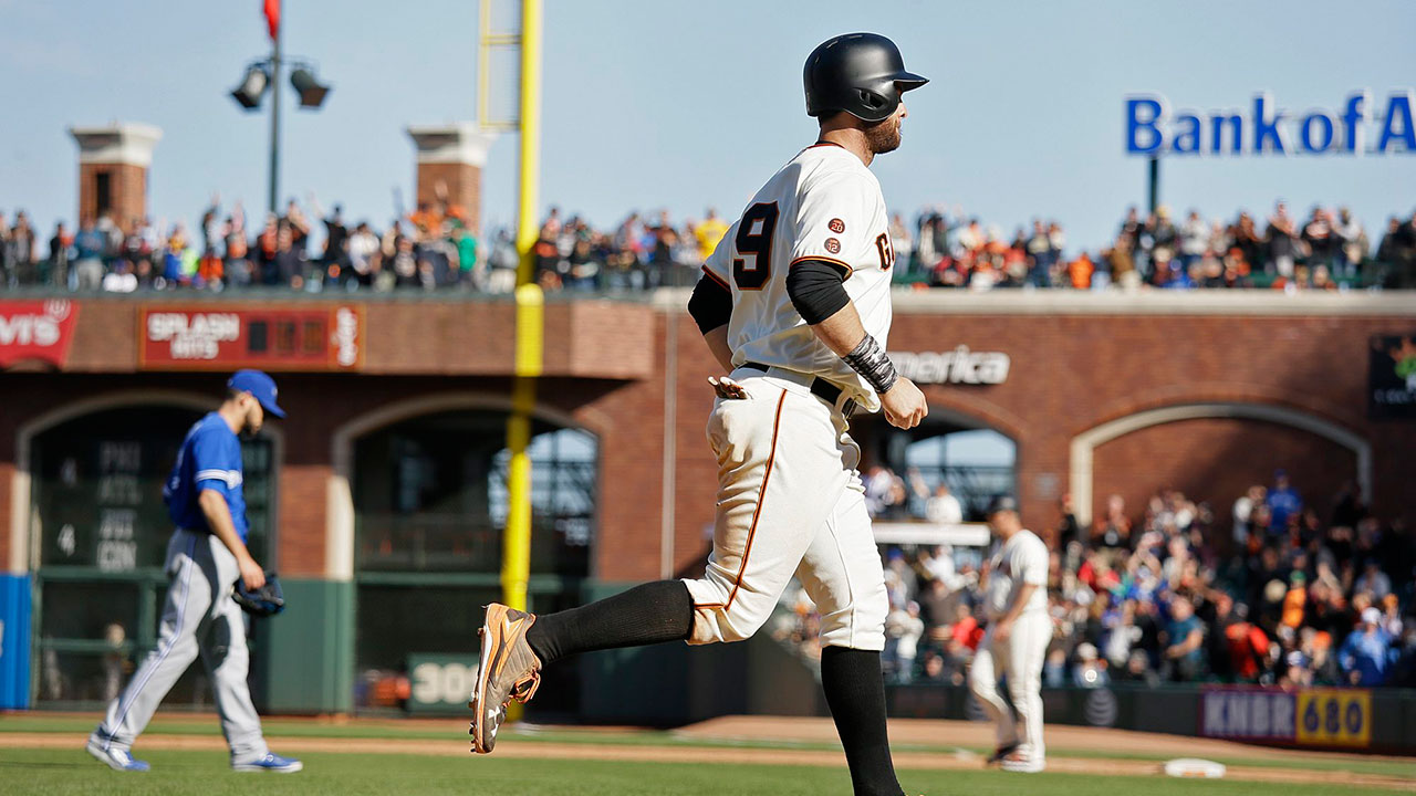 Johnny Cueto, Buster Posey, Madison Bumgarner, and Brandon Belt at