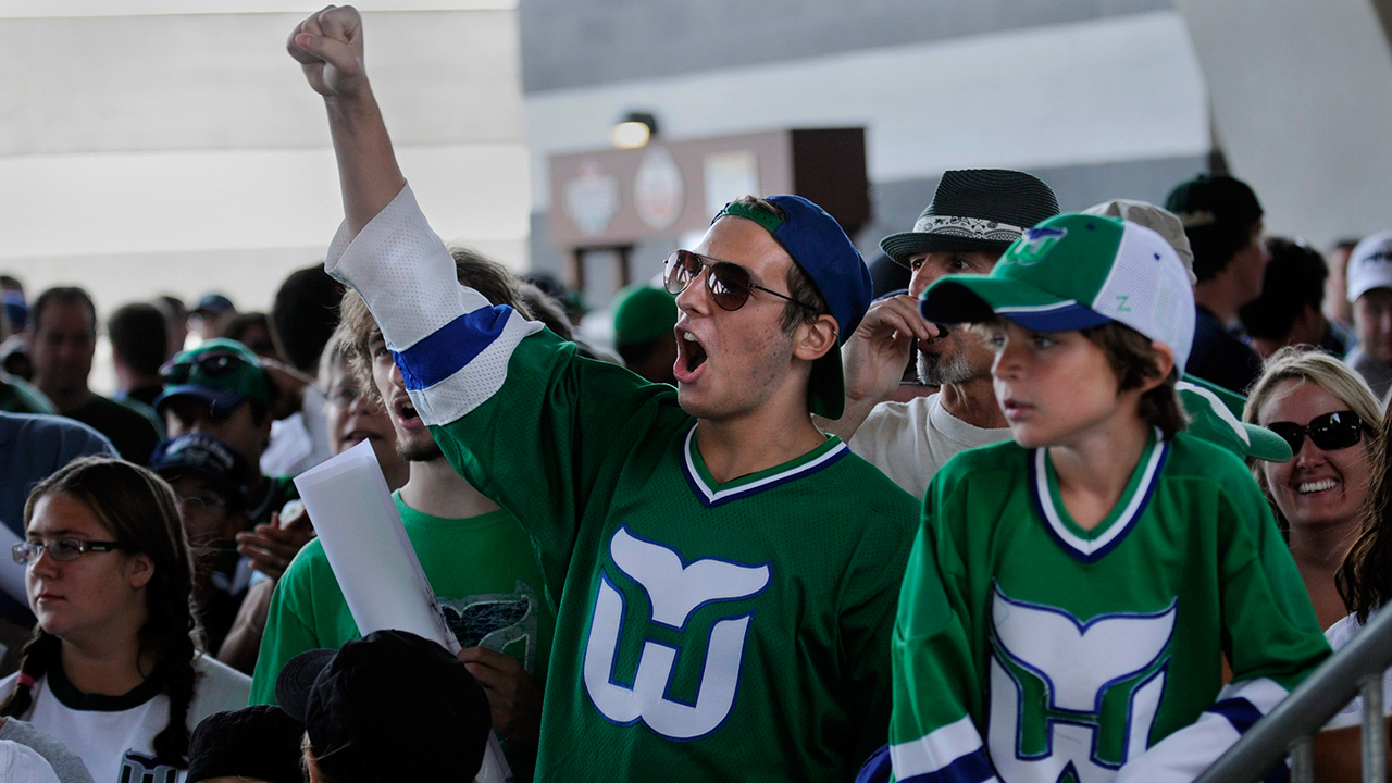 Hurricanes wearing hot sale whalers jerseys