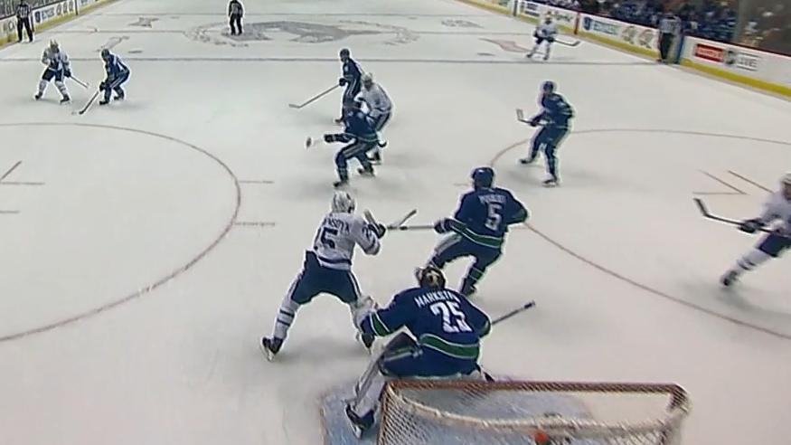 Jacob Markstrom made a gutsy, barehanded save to pull puck off