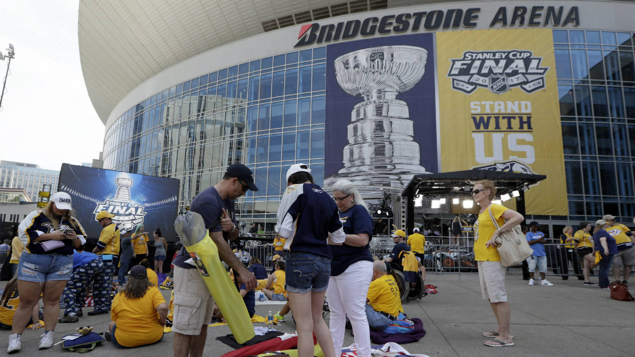 Nashville Predators fans outside Bridgestone Arena. (Mark Humphrey/AP)