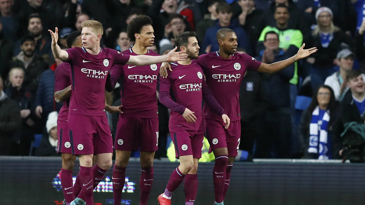 Manchester-City-players-react-after-a-goal-by-Bernardo-Silva,-2nd-right,-was-disallowed-during-the-English-FA-Cup-fourth-round-soccer-match-between-Cardiff-City-and-Manchester-City-at-Cardiff-City-stadium-in-Cardiff,-Wales,-Sunday,-Jan.-28,-2018.-(Kirsty-Wigglesworth/AP)