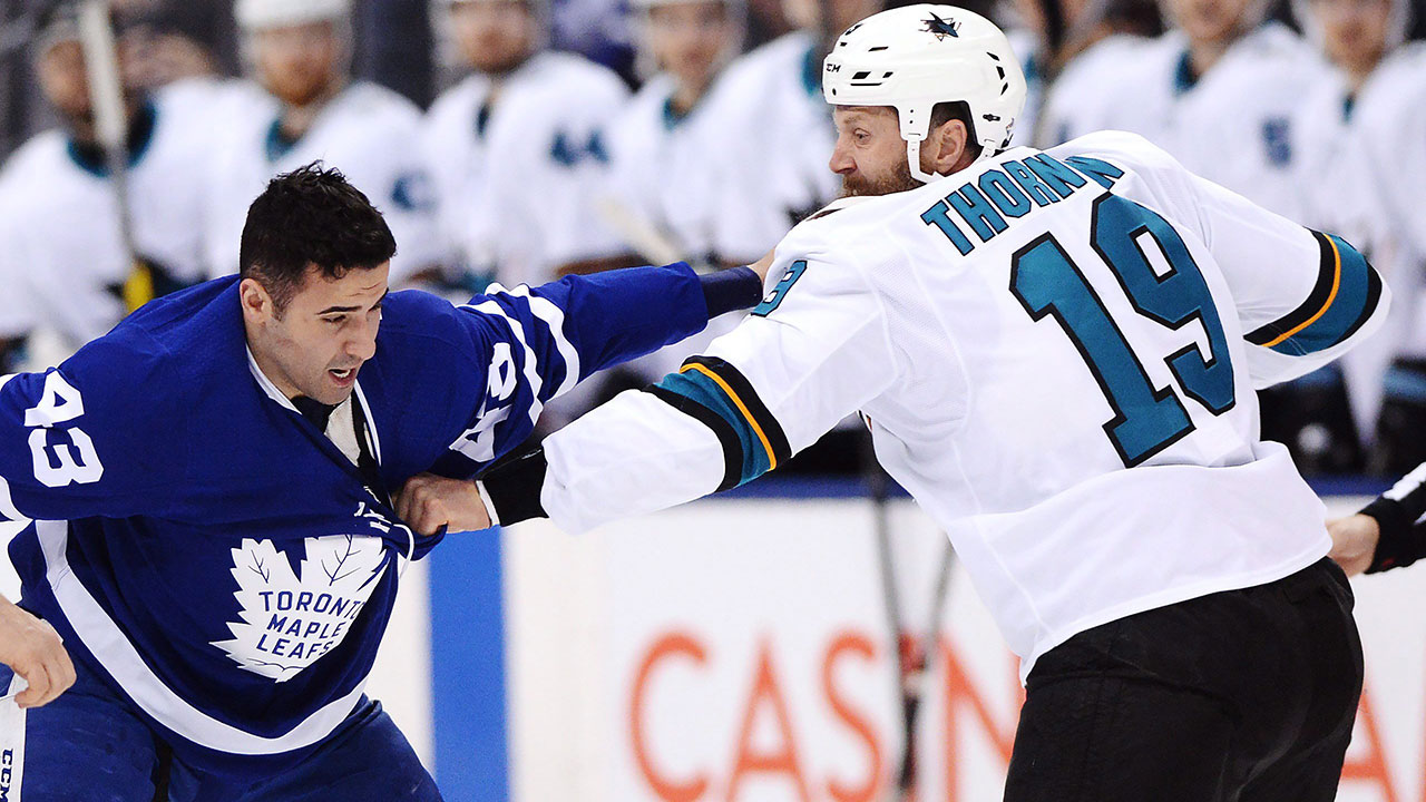 SEE IT: Nazem Kadri rips out a piece of Joe Thornton's beard in heated  fight two seconds into game – New York Daily News