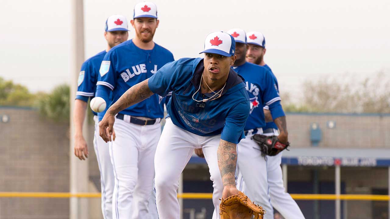 Marcus Stroman and Randal Grichuk are going after each other on