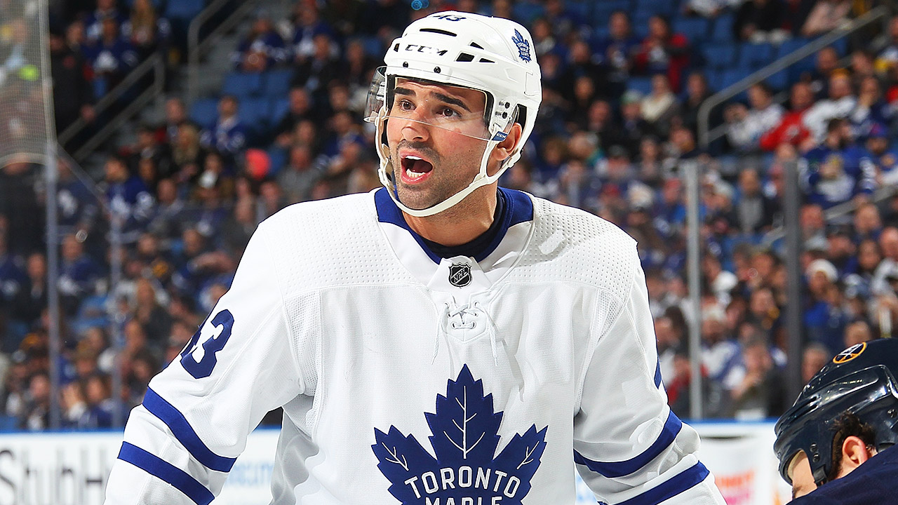 Toronto Maple Leafs - 775041361_MB_00_DEVILS V LEAFS TORONTO, ON - FEBRUARY  10: Nazem Kadri #43 of the Toronto Maple Leafs, wearing a camouflage jersey  for Military Night, waits to warm up before