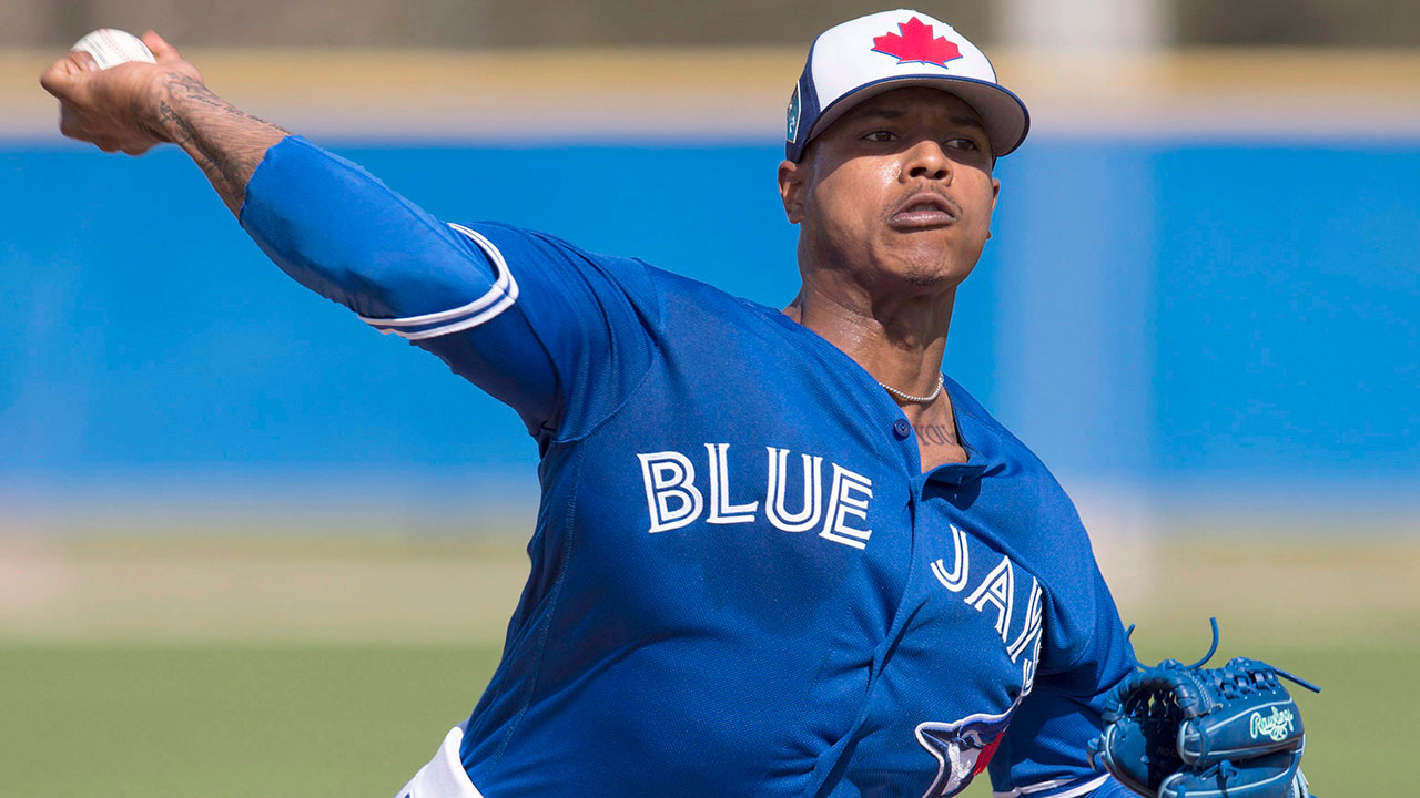 Toronto Blue Jays' Marcus Stroman pitches against the New York