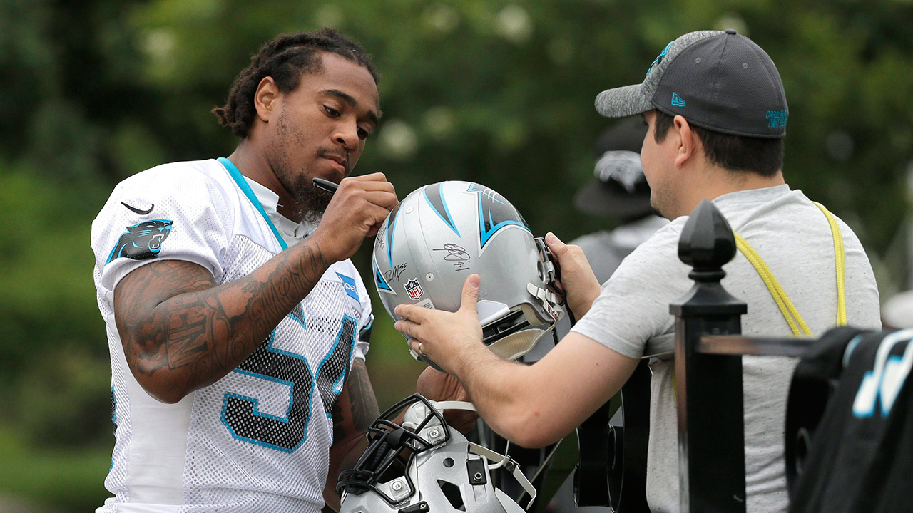 Helmet of Carolina Panthers outside linebacker Shaq Thompson (54