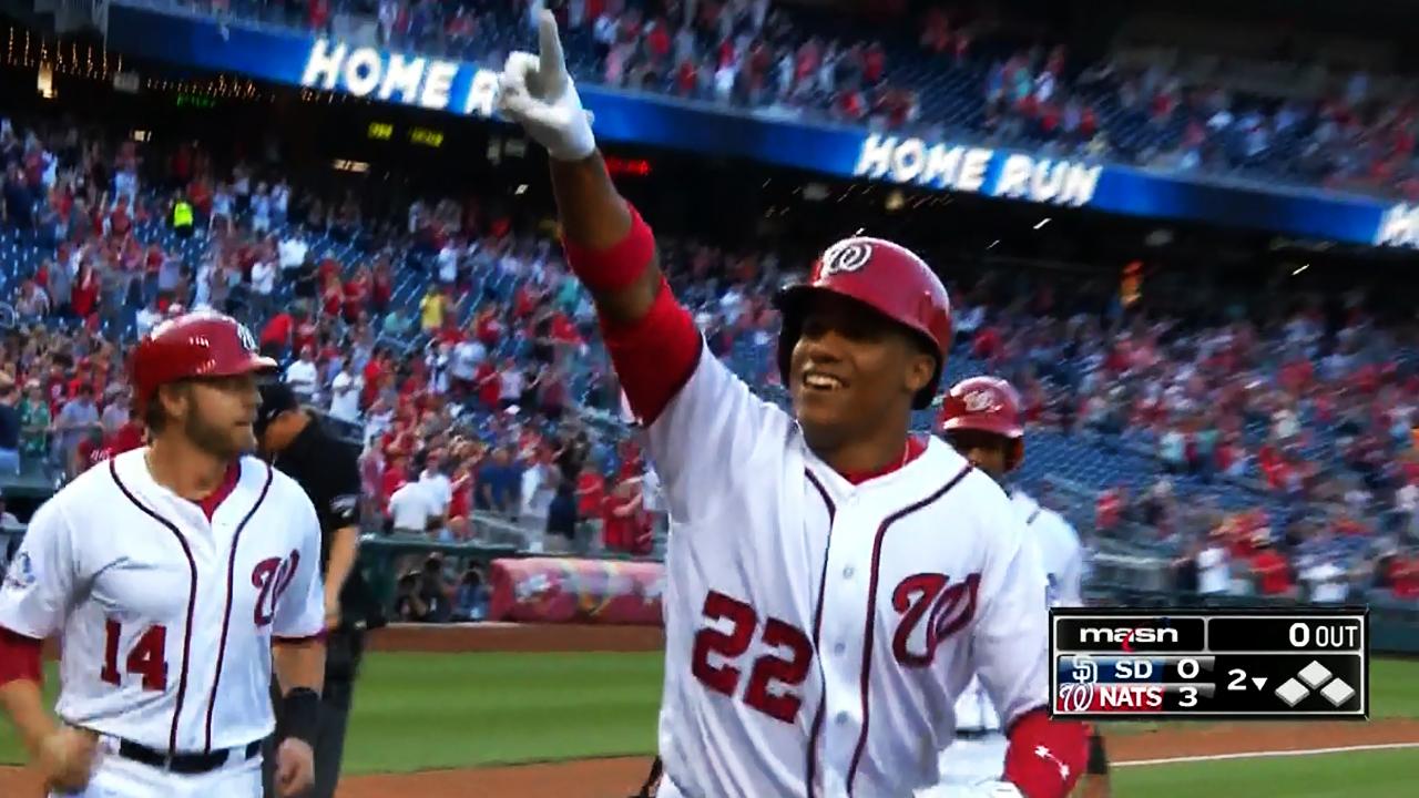 Juan Soto CRUSHES Home Run Off Of Scoreboard On One Knee