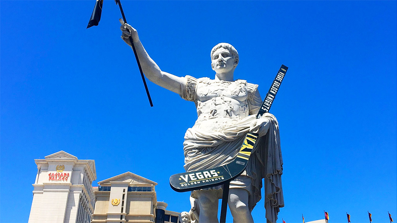 Statue in front of Caesars Palace donning Golden Knights jersey