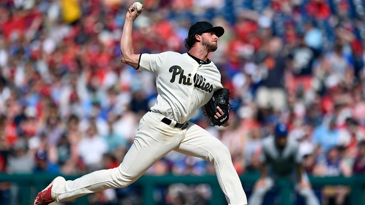 Aaron Nola starting to warm, shows some heat against Blue Jays