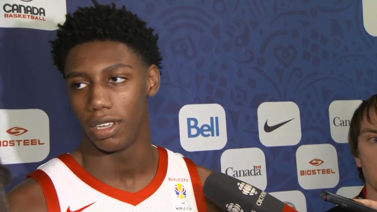 RJ Barrett's Griddy reaction to Canada securing spot in 2024 Olympics