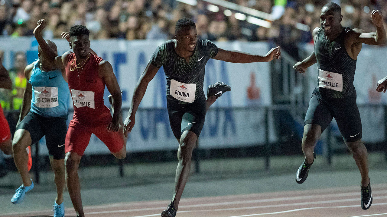 Brown Boateng De Grasse Finish 1 2 3 In Canadian 100m Photo Finish Sportsnet Ca