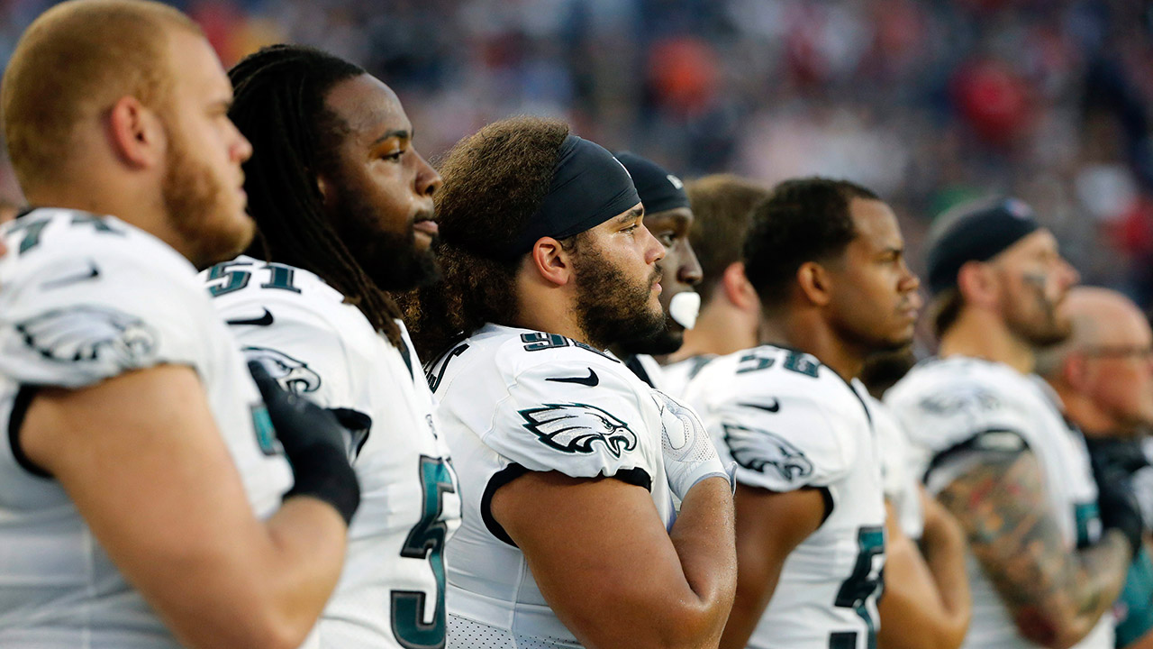 Philadelphia Eagles players protest during National Anthem at