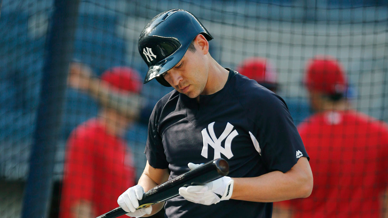 New York Yankees' Jacoby Ellsbury hits an RBI-single off Cleveland