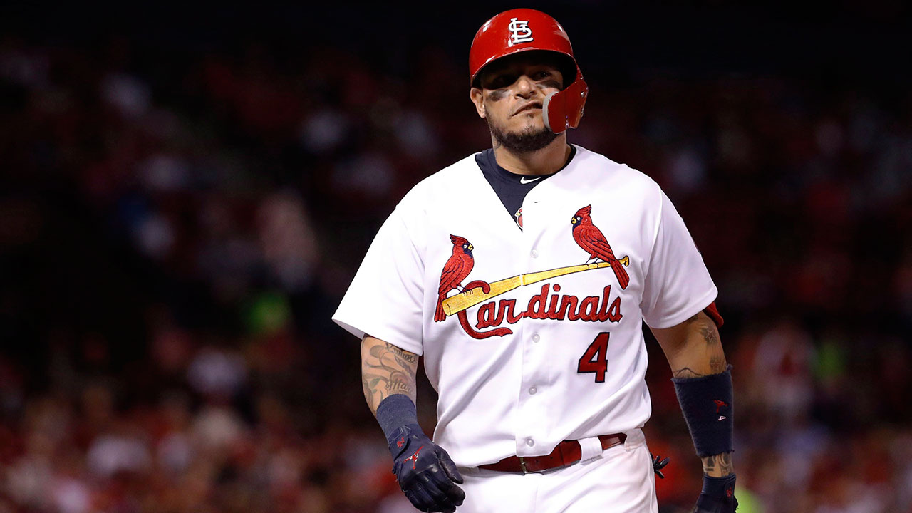 Sports edit of Yadier Molina, catcher for the St. Louis Cardinals