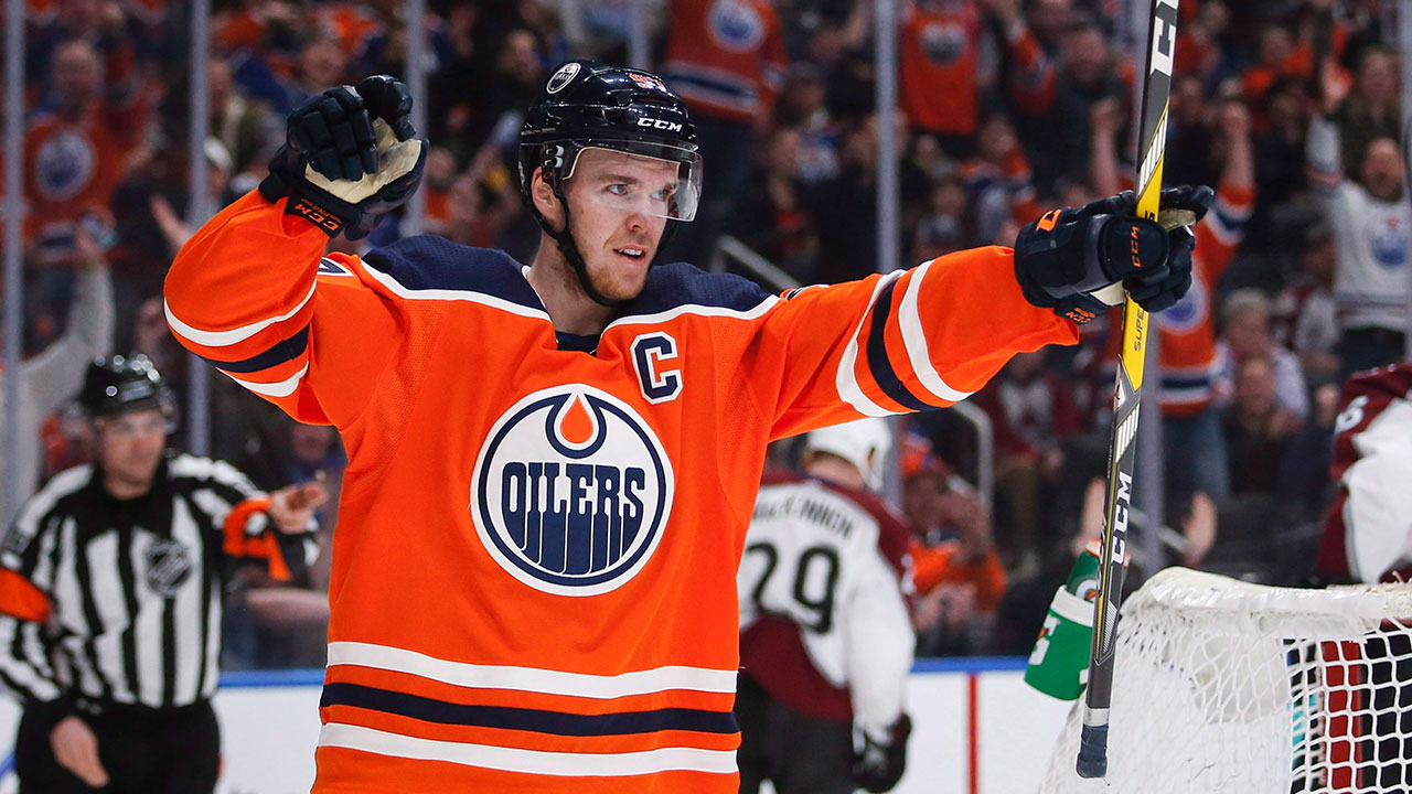 NHL-Oilers-McDavid-celebrates-goal-against-Avalanche