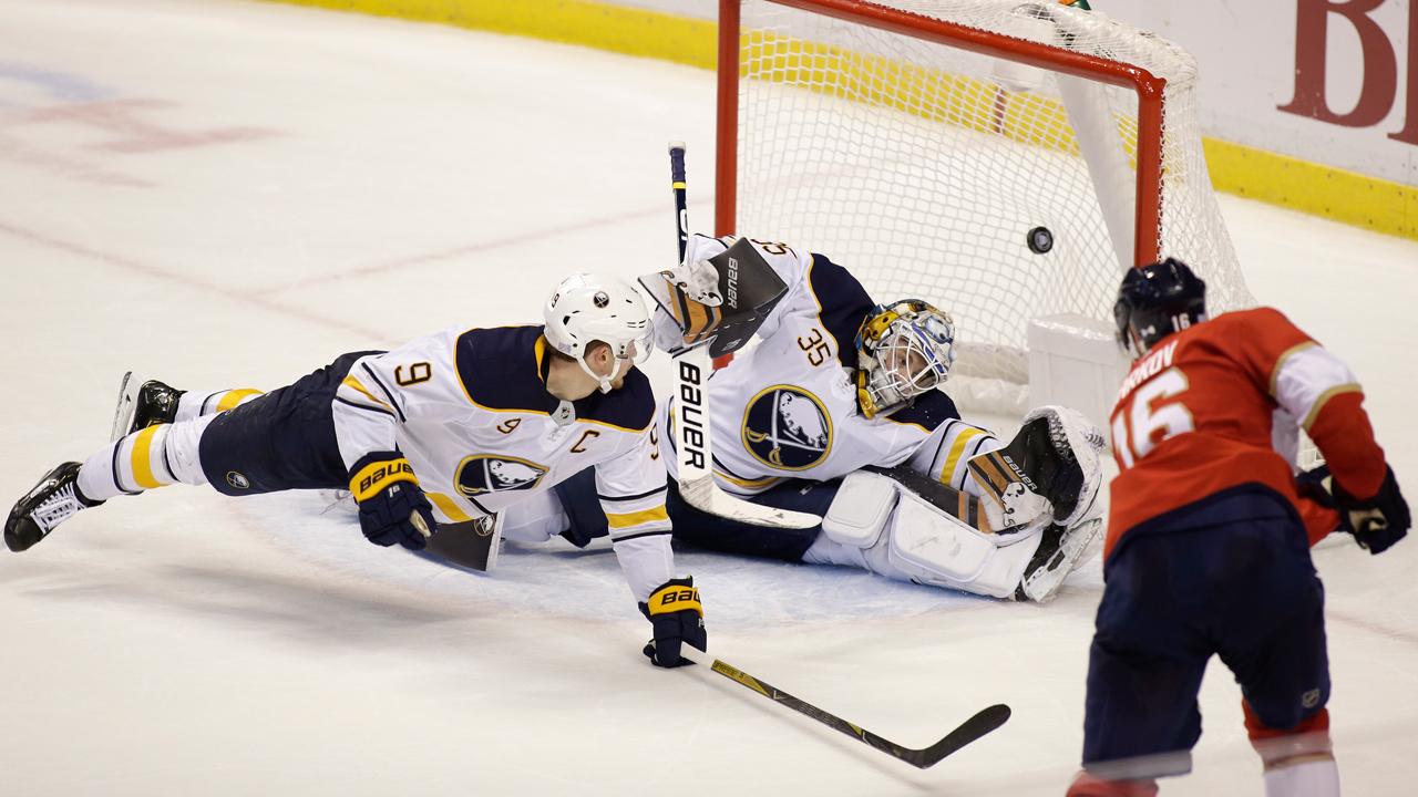 Florida Panthers center Aleksander Barkov (16) looks up after scoring a  goal during the third period of an NHL hockey game against the San Jose  Sharks, Saturday, Jan. 29, 2022, in Sunrise