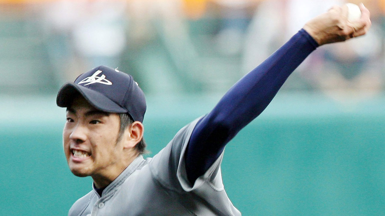 Japanese professional baseball pitcher Yusei Kikuchi attends a