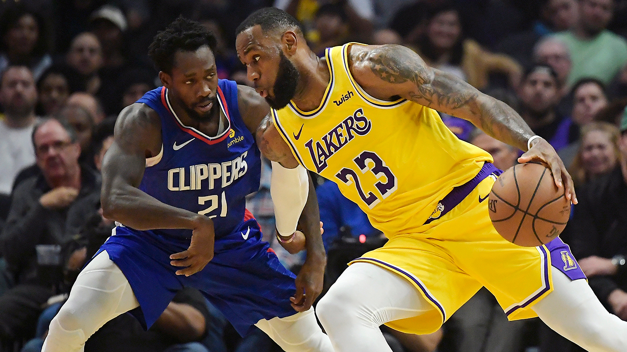 The shoes worn by Los Angeles Lakers forward LeBron James (23) are seen  during the first quarter against the New York Knicks at Staples Center.