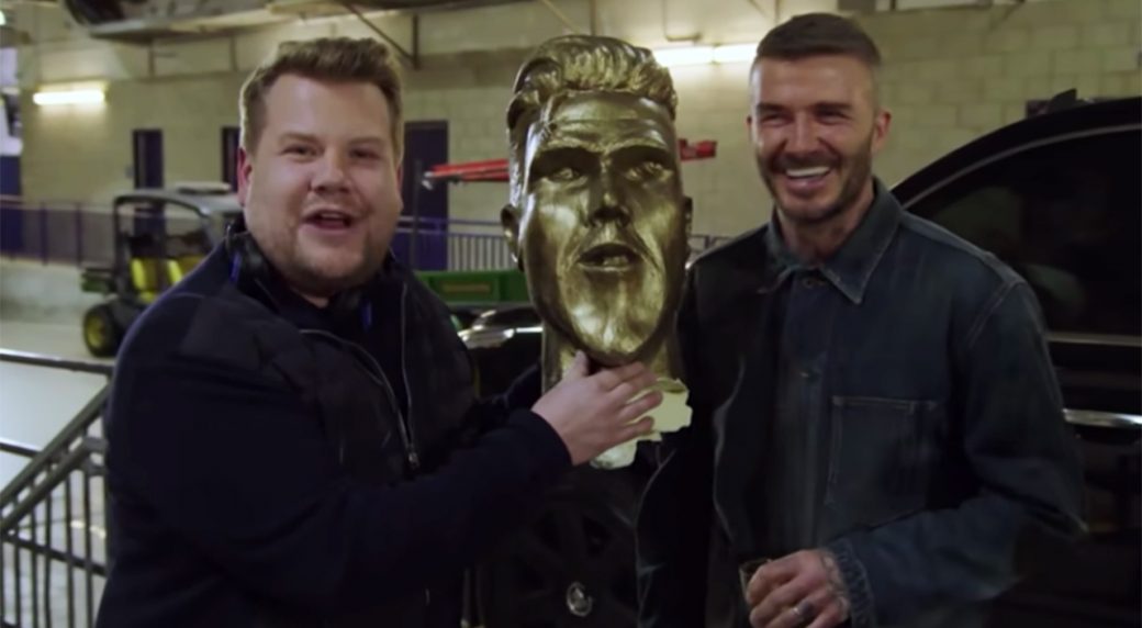 James Corden pranks David Beckham with hideous statue - Sportsnet.ca