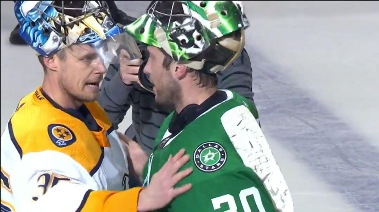 Predators and Stars shake hands after Dallas wins 