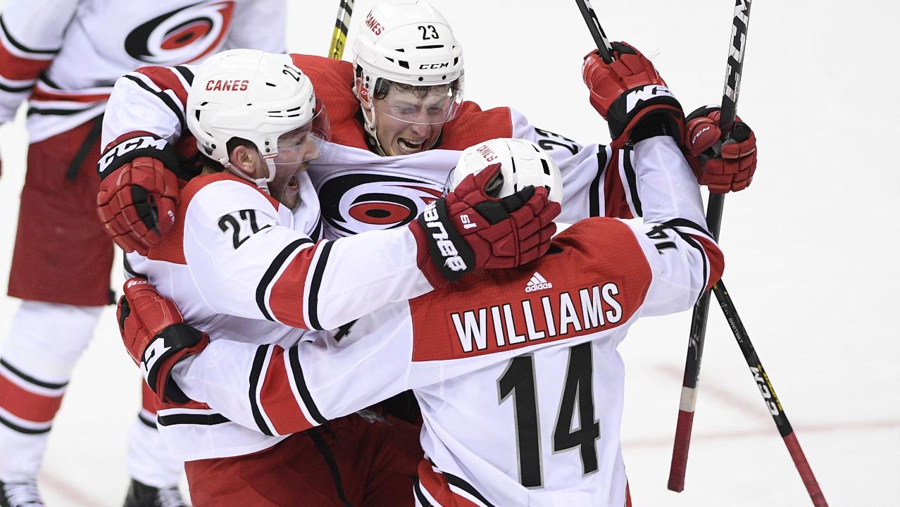 Aho, Teravainen lead Hurricanes to big win over Bruins on Whalers