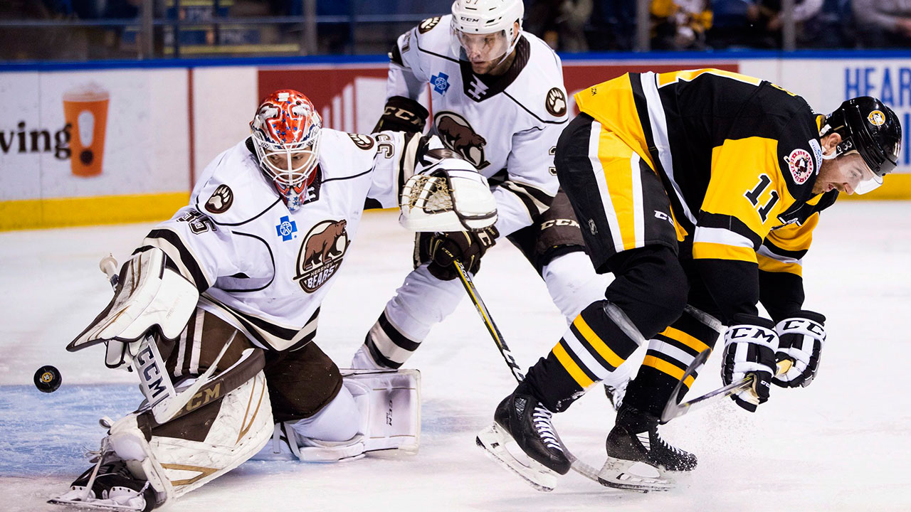 HERSHEY, PA - MARCH 16: Hershey Bears goalie Ilya Samsonov (35