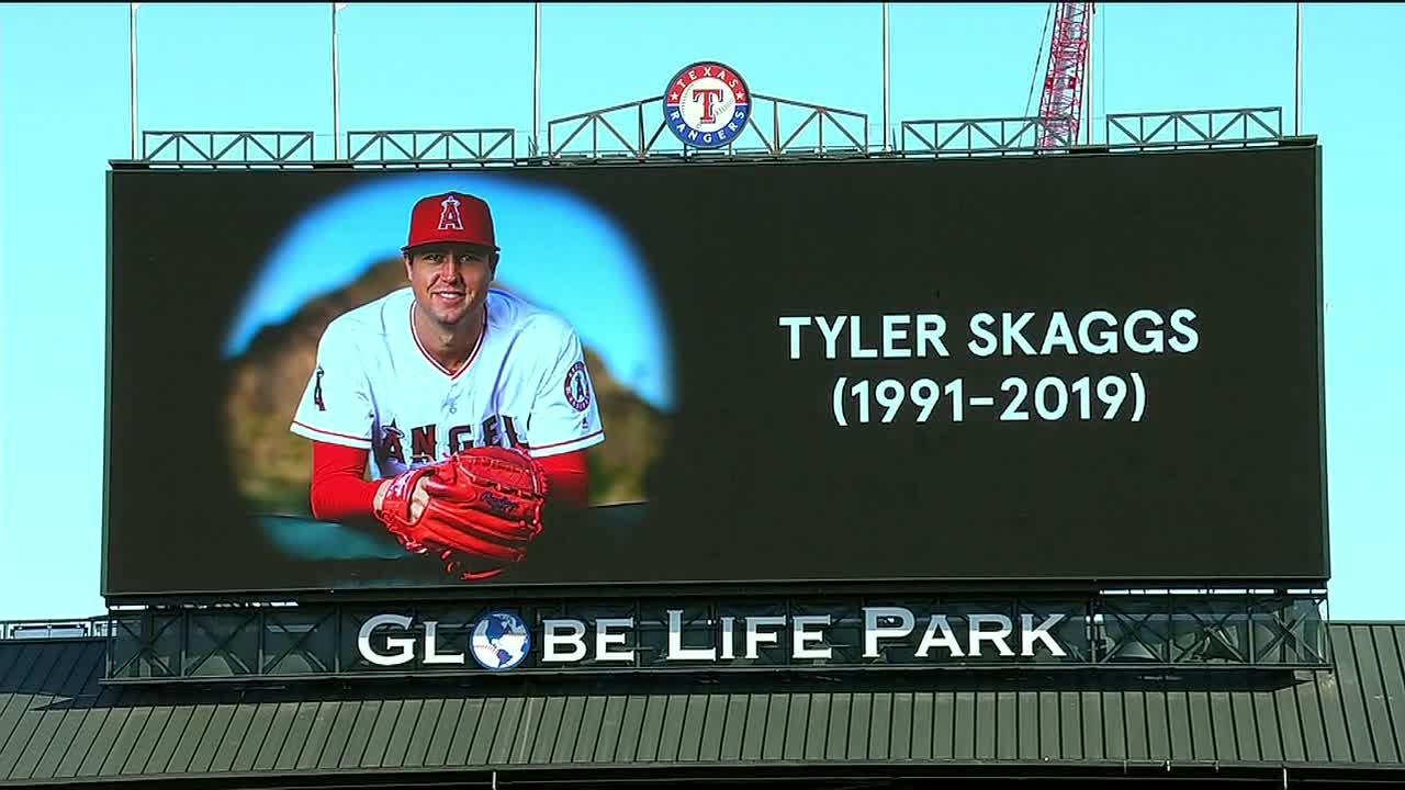 Heavy-hearted Angels return to field after Skaggs' death