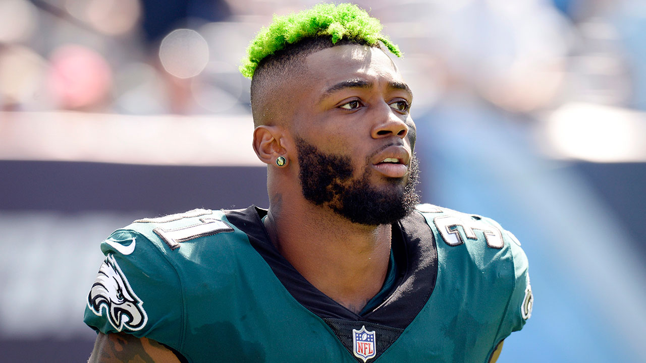 Jalen Mills of the Philadelphia Eagles warms up before the game in 2023