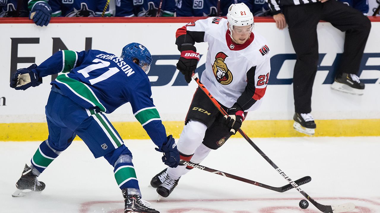 Ottawa Senators centre Logan Brown, right, has been recalled from the AHL. (Darryl Dyck/CP)