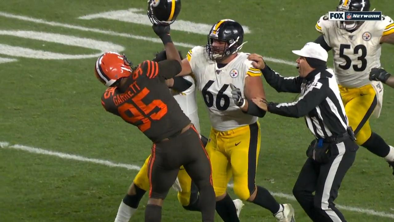 Myles Garrett should be suspended for season after hitting Mason Rudolph  with helmet, Maurkice Pouncey, Cameron Heyward say 