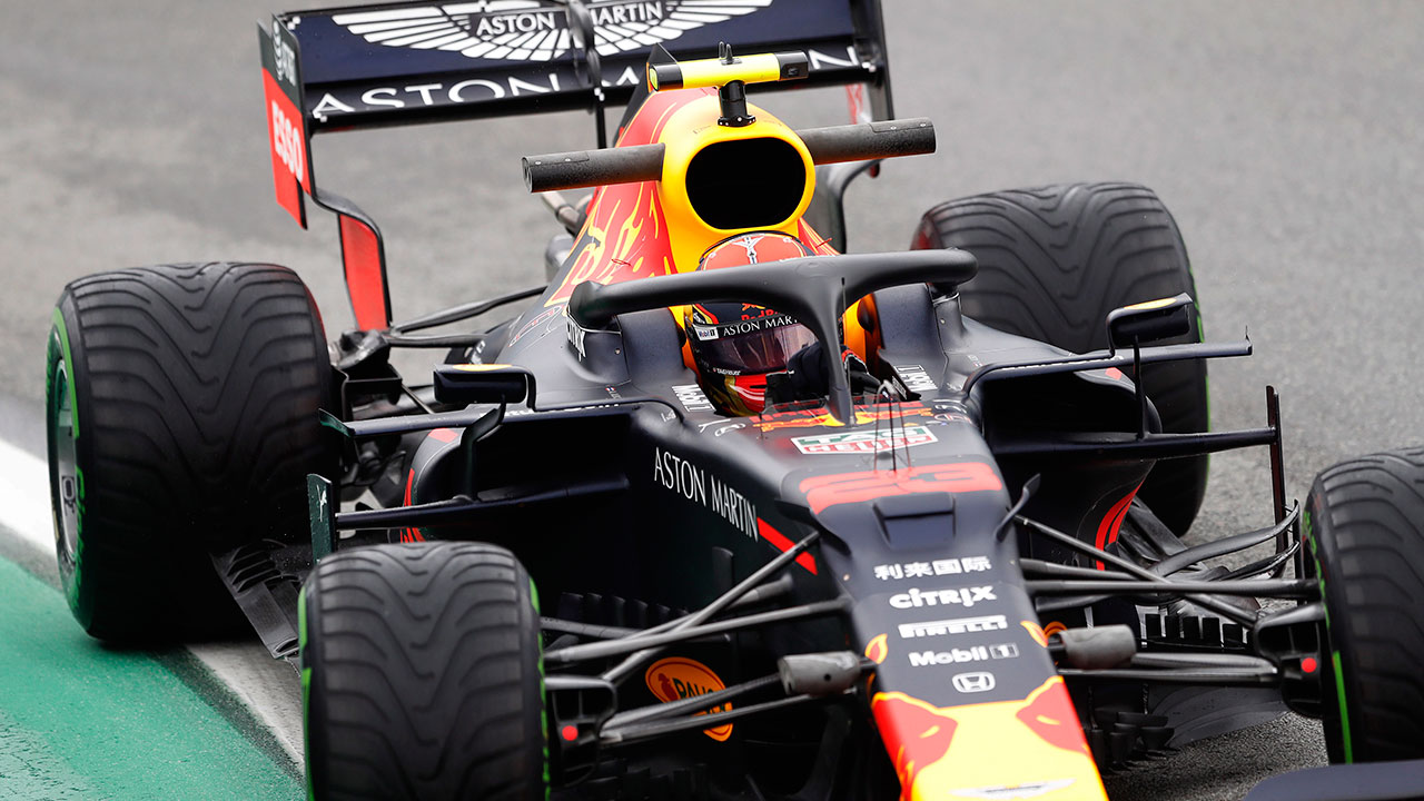 Former Red Bull driver Alexander Albon, of Thailand, steers his car during the first free practice at the Interlagos race track. (Nelson Antoine/AP)