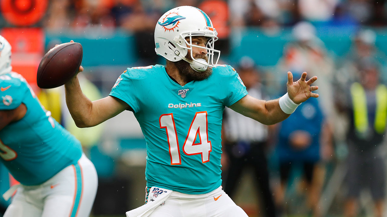 Miami Dolphins quarterback Ryan Fitzpatrick (14) throws a pass