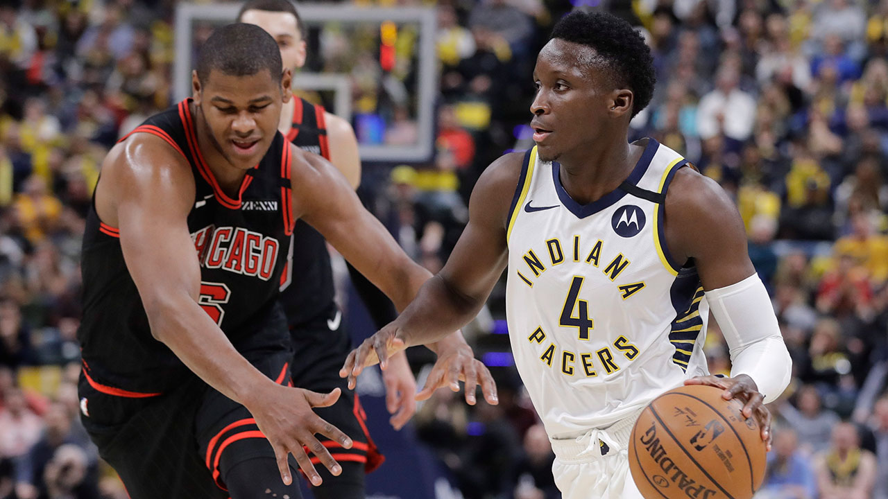 Victor Oladipo of the Indiana Pacers scores 7 in NBA All-Star Game