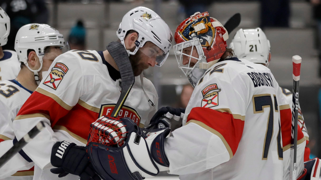 Florida Panthers' Brett Connolly, left, and goalie Sergei Bobrovsky. (Ben Margot/AP)