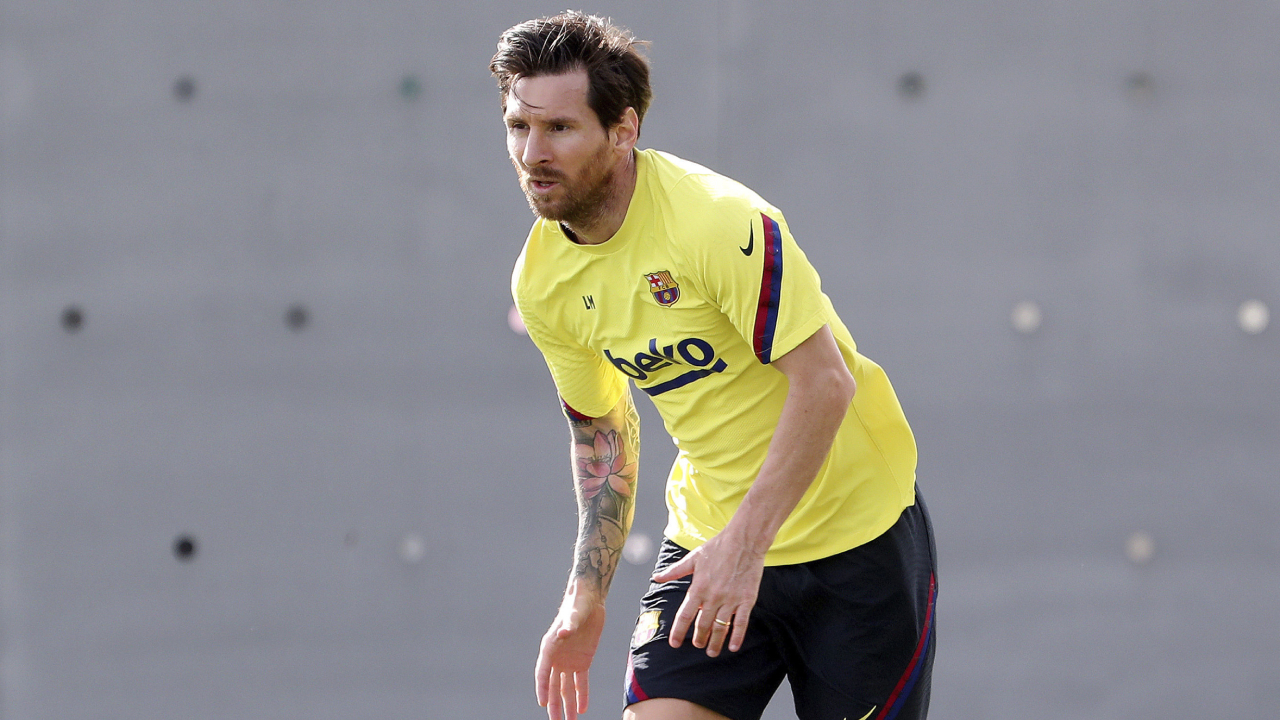 Lionel Messi trains in Barcelona, Spain. (Miguel Ruiz/FC Barcelona via AP)