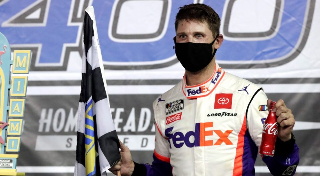 Denny Hamlin wins on a long day at Homestead-Miami Speedway ...