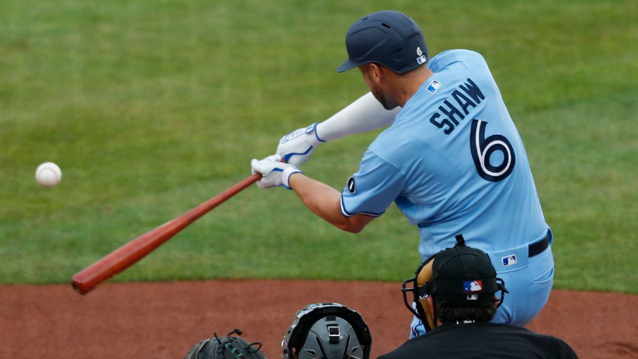 Cavan Biggio of the Toronto Blue Jays bats against the Miami Marlins