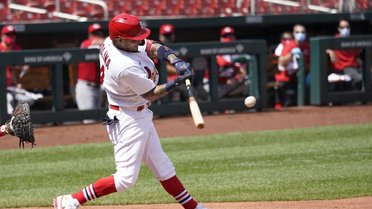 St. Louis Cardinals' Yadier Molina takes batting practice off