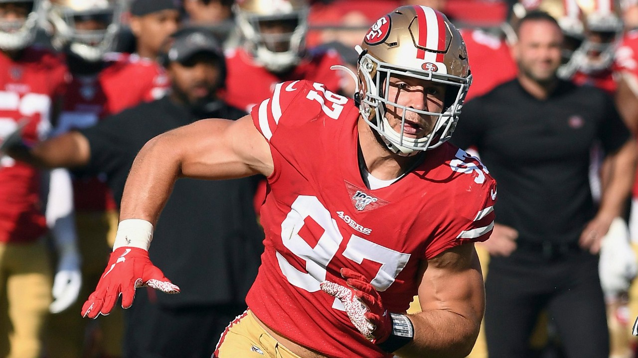 49ers defensive end Nick Bosa carted off field with leg injury