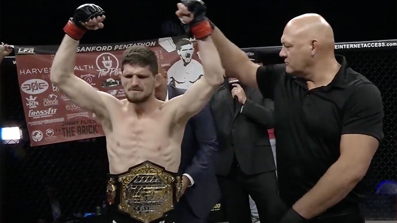 Jimmy Flick submitted Greg Fischer to become LFA flyweight champion.