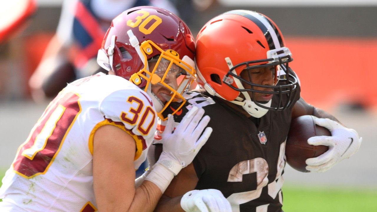 Cleveland Browns running back Nick Chubb (24) rushes during the second half  of an NFL football …